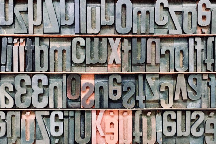 Letter press blocks in a letter press tray