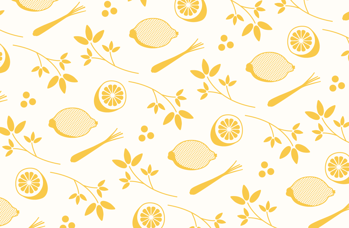 Brand pattern using the ingredients illustrations for the Lemon and Thyme Crumb in a repeating fashion.